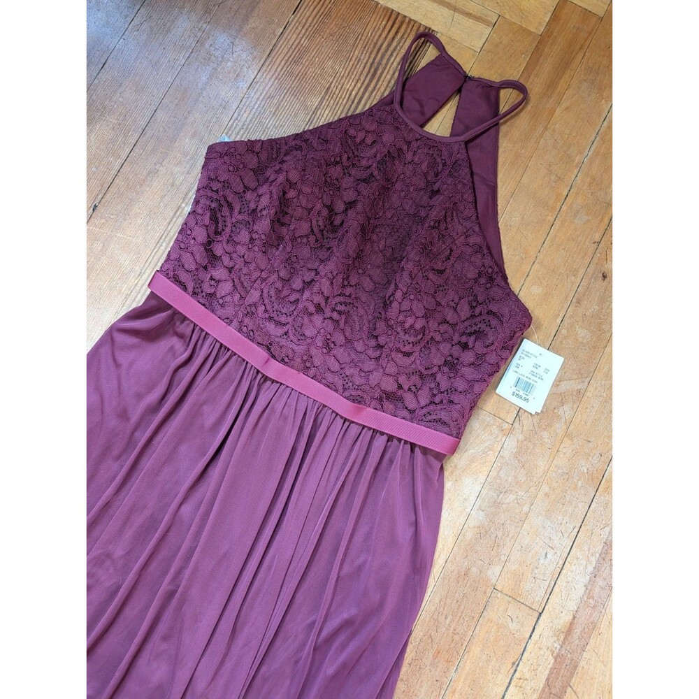Davids Bridal Halter Wine Burgundy Maroon Lace Chiffon Long Bridesmaid Dress 10